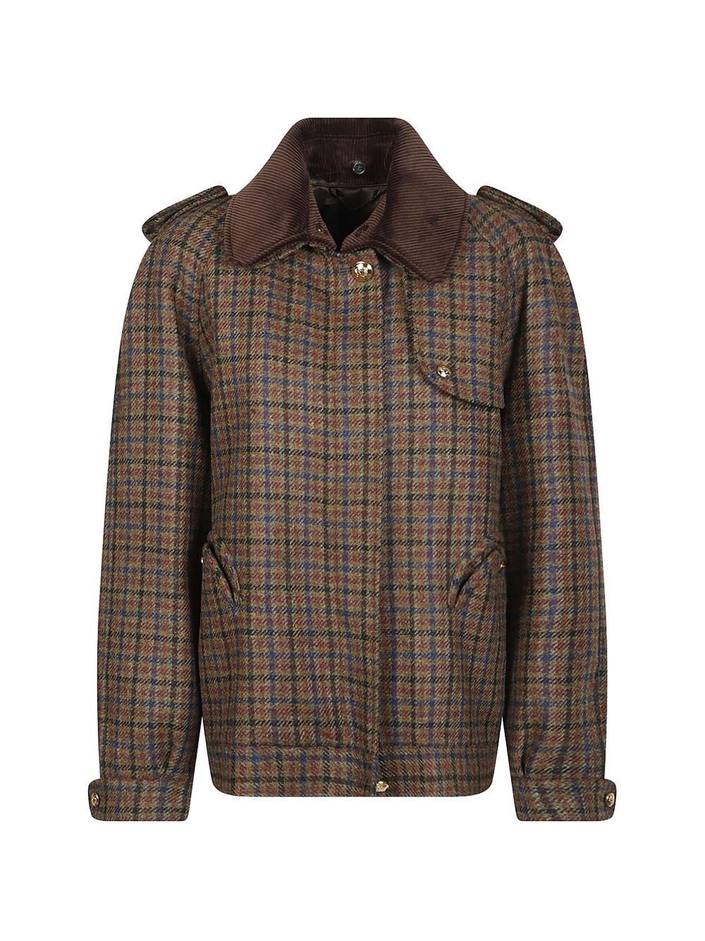 BLAZE Giacca trench corto in tartan marrone in lana 