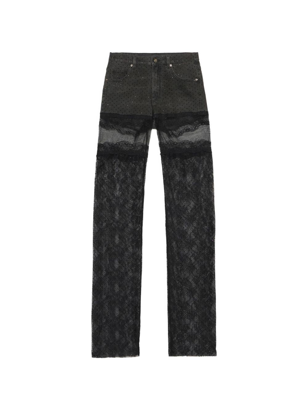 BLUMARINE Pantaloni Neri con Strass e Pizzo 