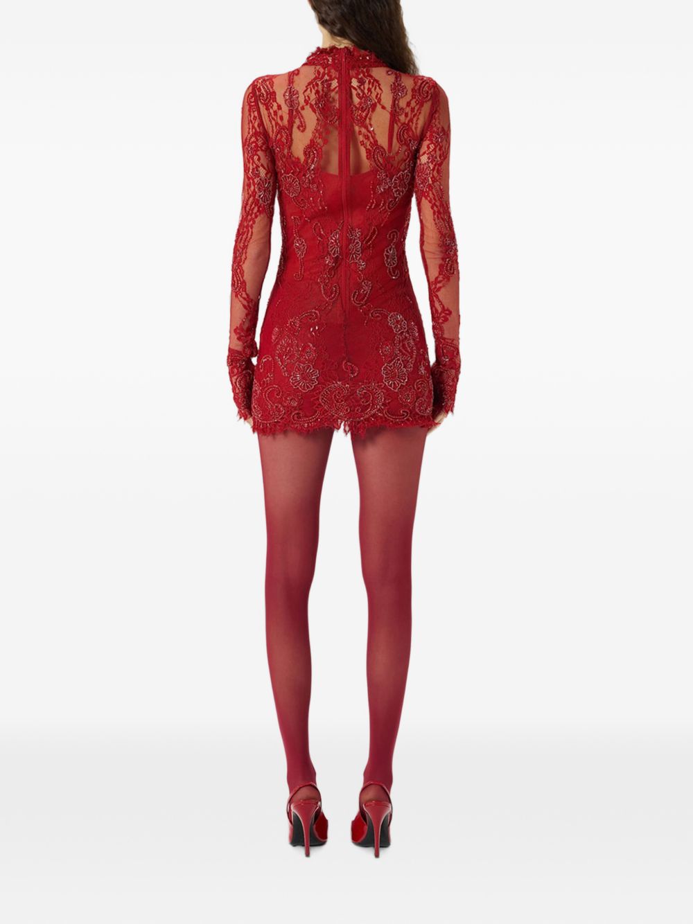 BLUMARINE Abito corto rosso in pizzo con sottoveste 