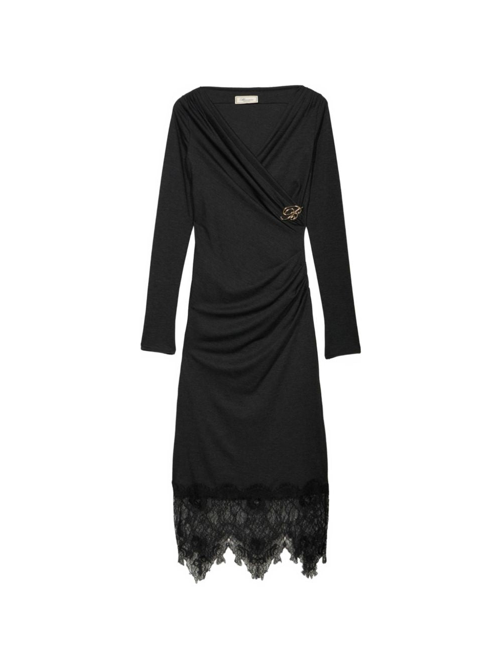 BLUMARINE Abito grigio con scollo a V e dettagli in pizzo 