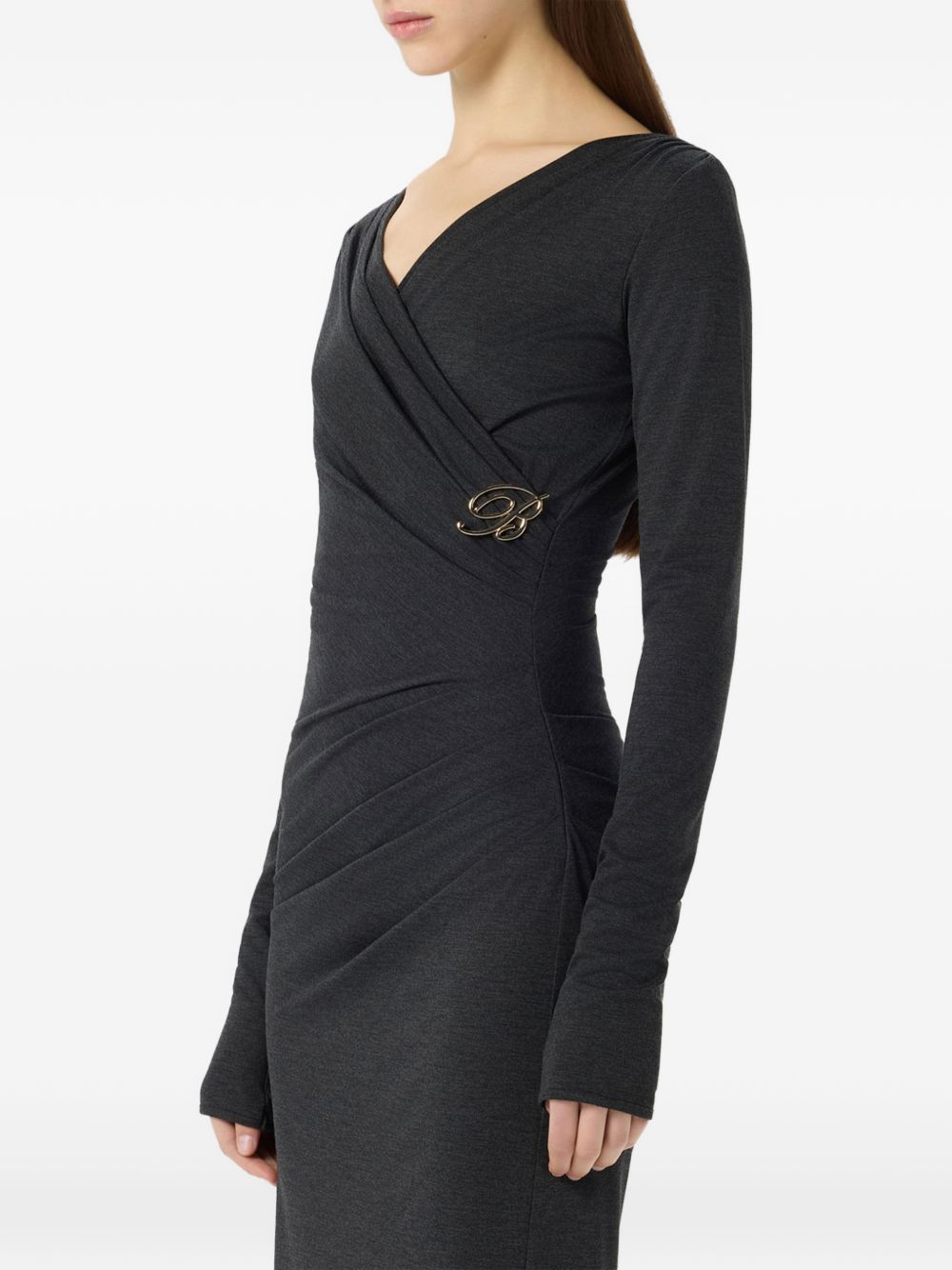 BLUMARINE Abito grigio con scollo a V e dettagli in pizzo 