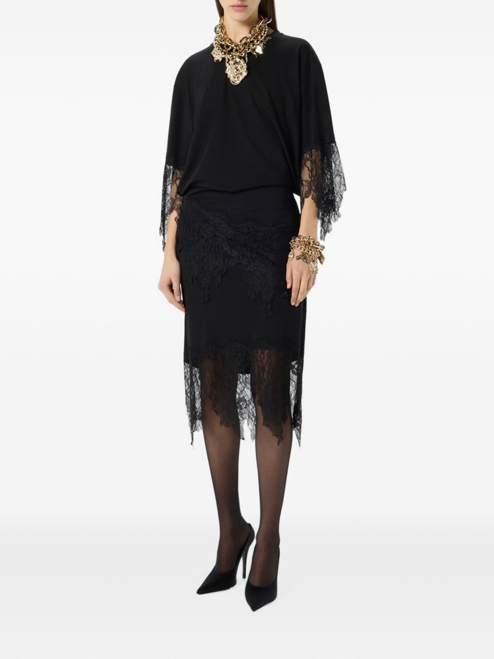 BLUMARINE Abito midi nero con pizzo 