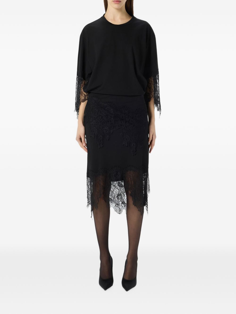 BLUMARINE Abito midi nero con pizzo 