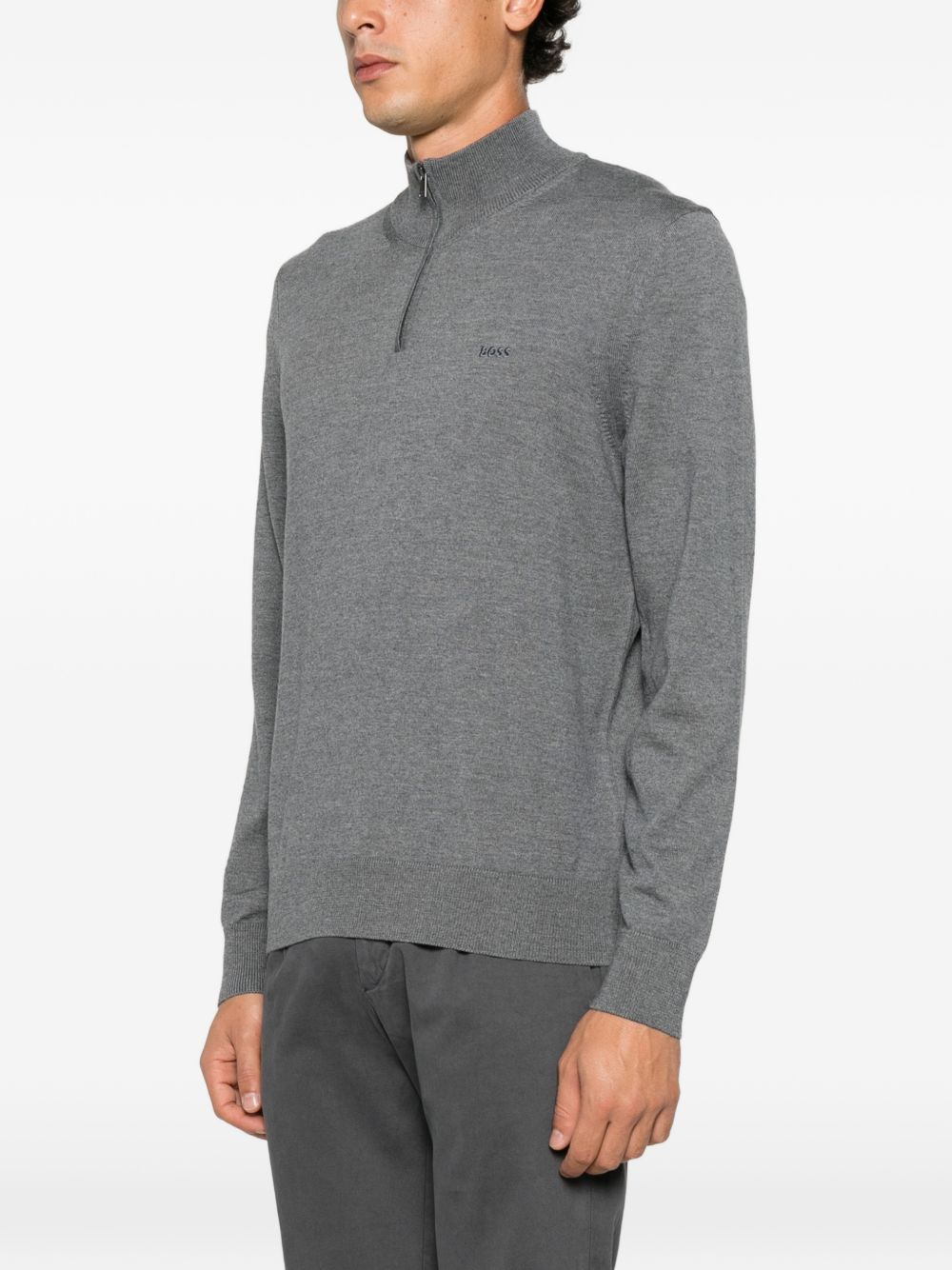 BOSS Maglia a collo alto con zip grigia in lana misto cashmere 