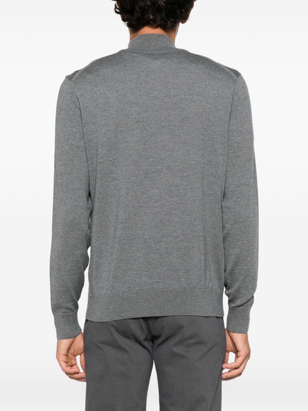 BOSS Maglia a collo alto con zip grigia in lana misto cashmere 
