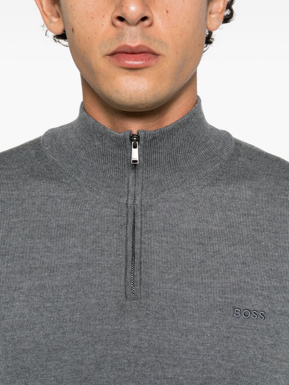 BOSS Maglia a collo alto con zip grigia in lana misto cashmere 