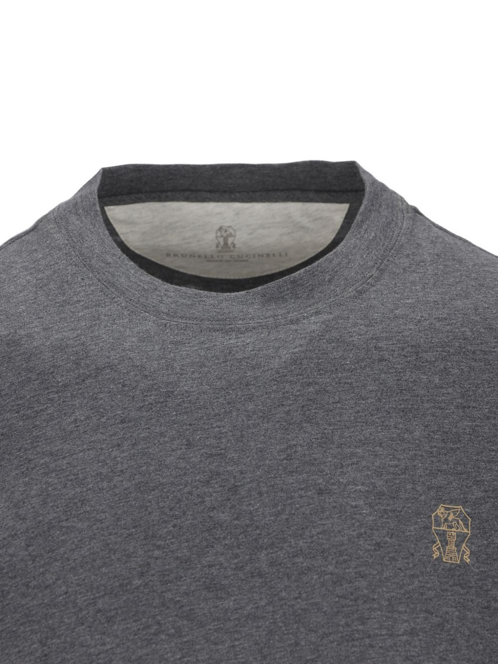 BRUNELLO CUCINELLI T-shirt grigia a maniche corte in cotone con logo sul petto 