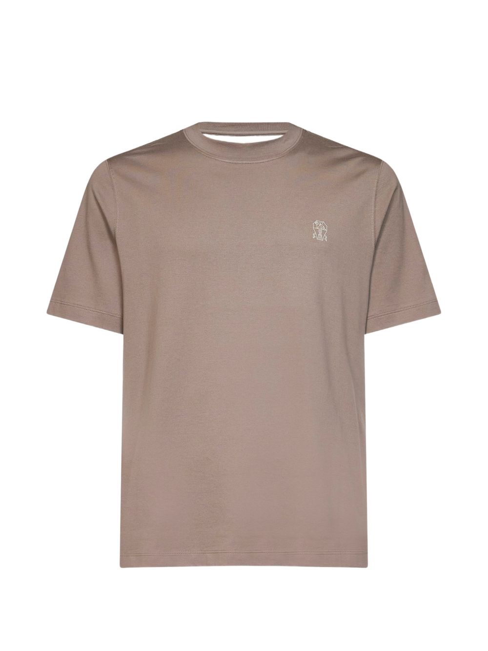 BRUNELLO CUCINELLI T-shirt marrone a maniche corte in cotone con logo sul petto 