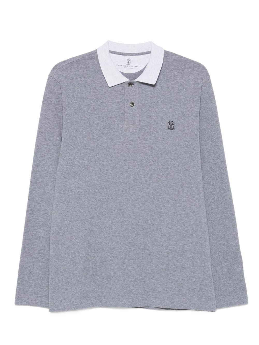 BRUNELLO CUCINELLI T-shirt grigia in cotone a maniche lunghe con colletto bianco 