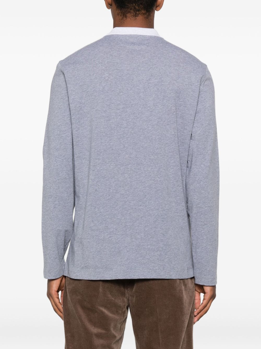 BRUNELLO CUCINELLI T-shirt grigia in cotone a maniche lunghe con colletto bianco 