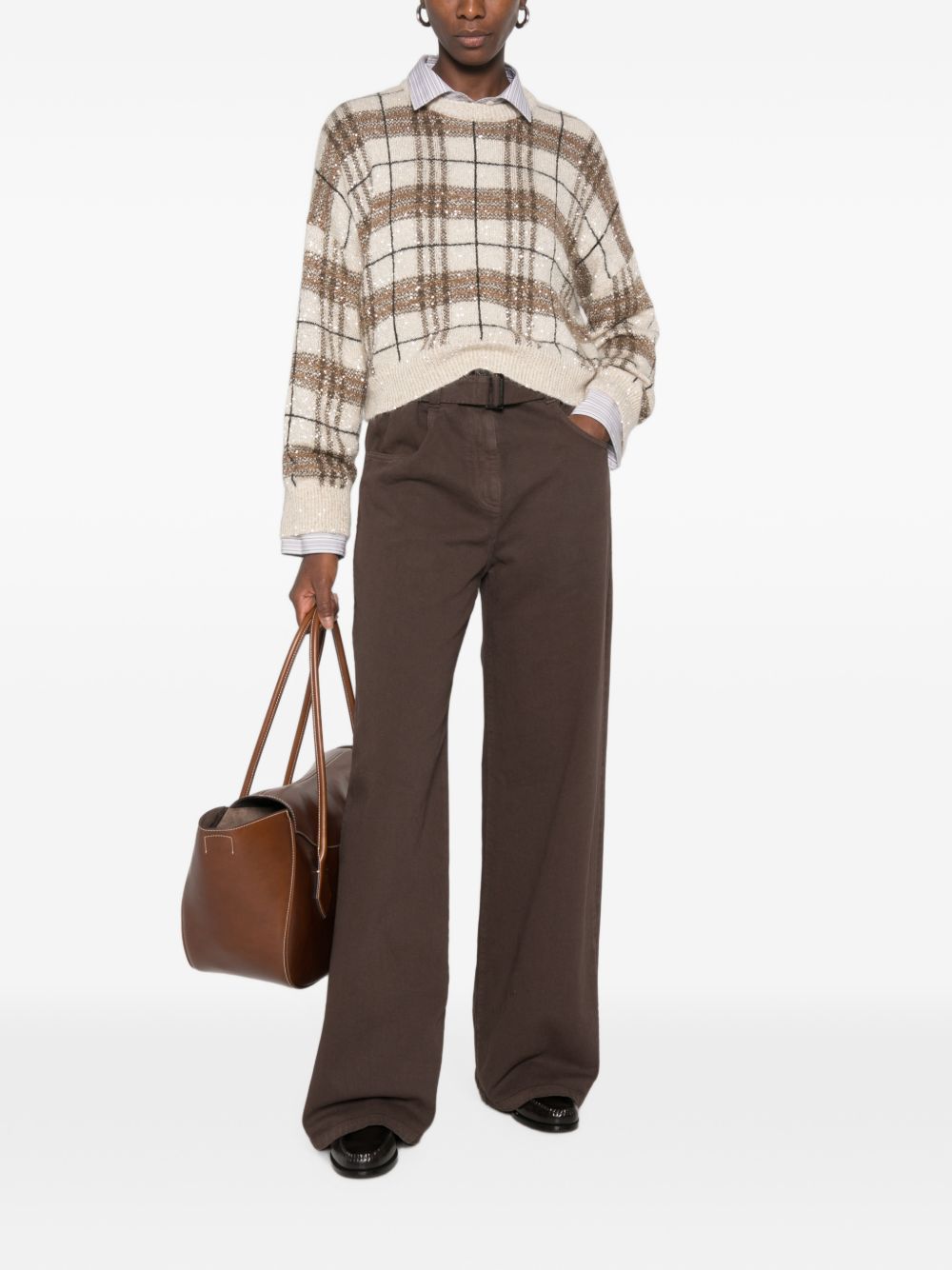 BRUNELLO CUCINELLI Pantalone in denim con cintura in dotazione marrone 