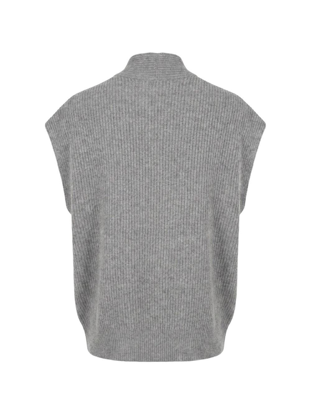 BRUNELLO CUCINELLI Maglia in cashmere grigia senza maniche con scollo a V 