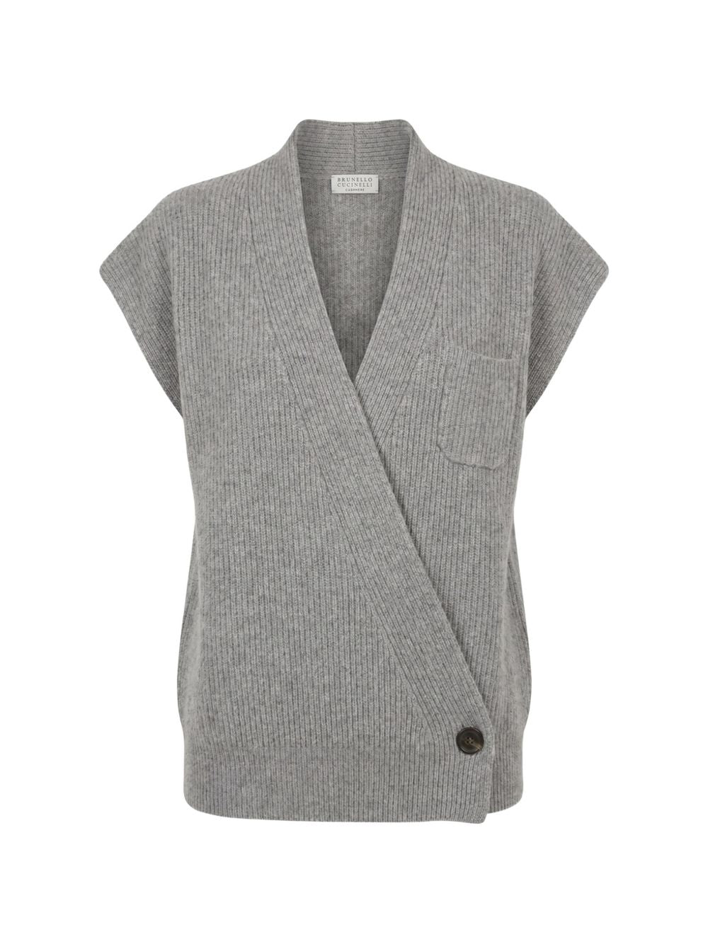 BRUNELLO CUCINELLI Maglia in cashmere grigia senza maniche con scollo a V 