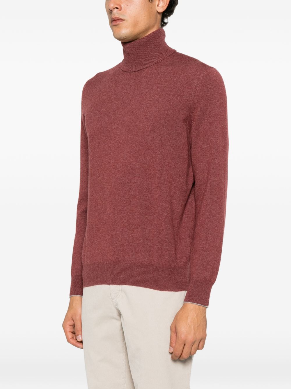 BRUNELLO CUCINELLI Maglia a collo alto in cashmere bordeaux 
