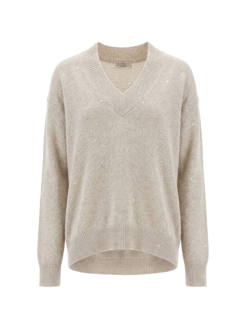 BRUNELLO CUCINELLI La felpa in lana beige chiaro con scollo a V 
