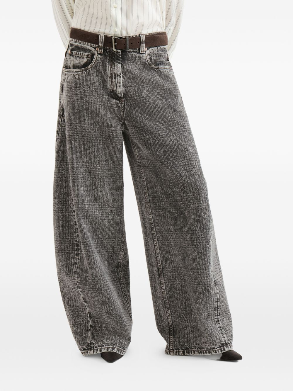 BRUNELLO CUCINELLI Jeans barrel grigi con tasche 