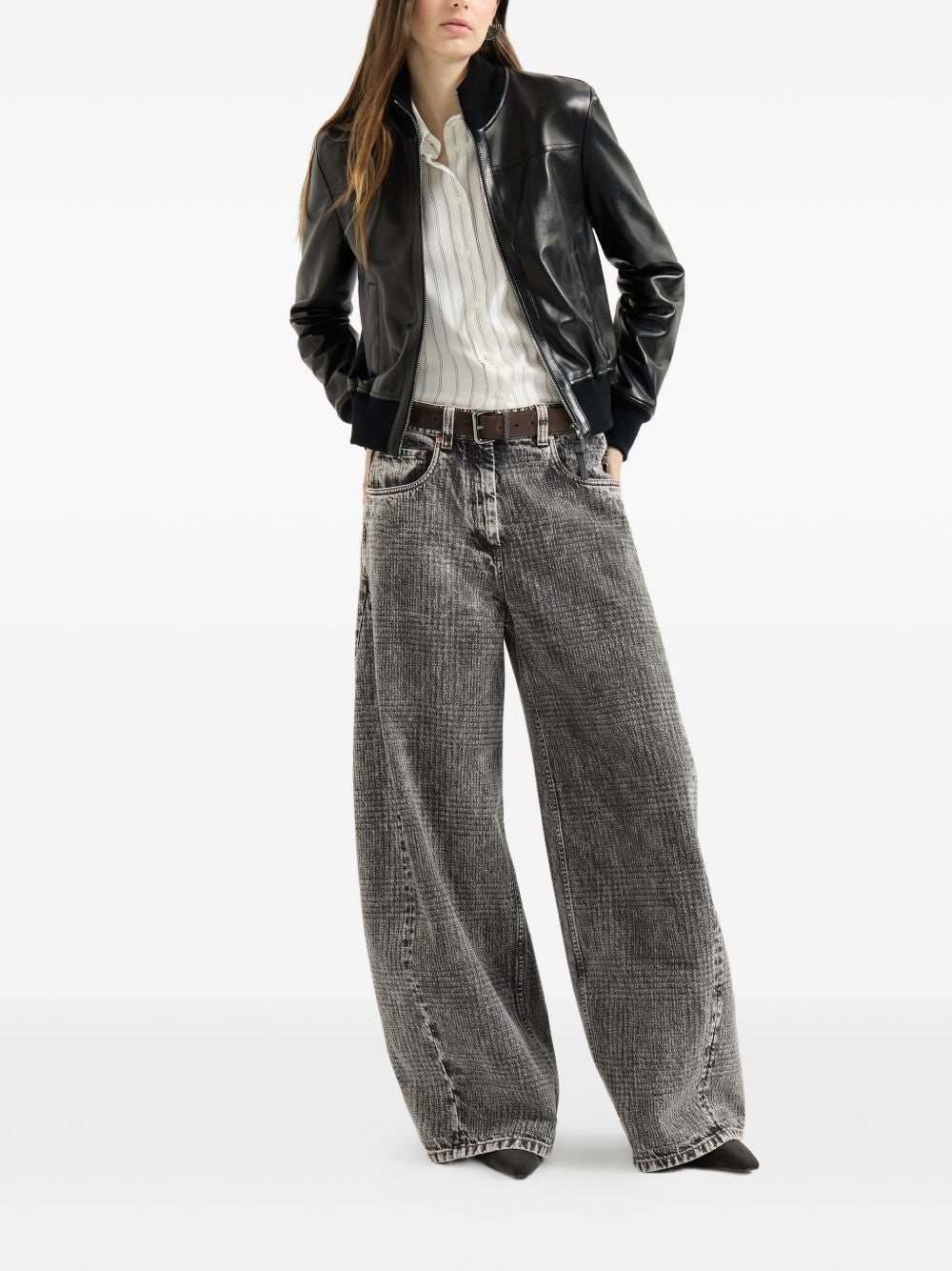 BRUNELLO CUCINELLI Jeans barrel grigi con tasche 