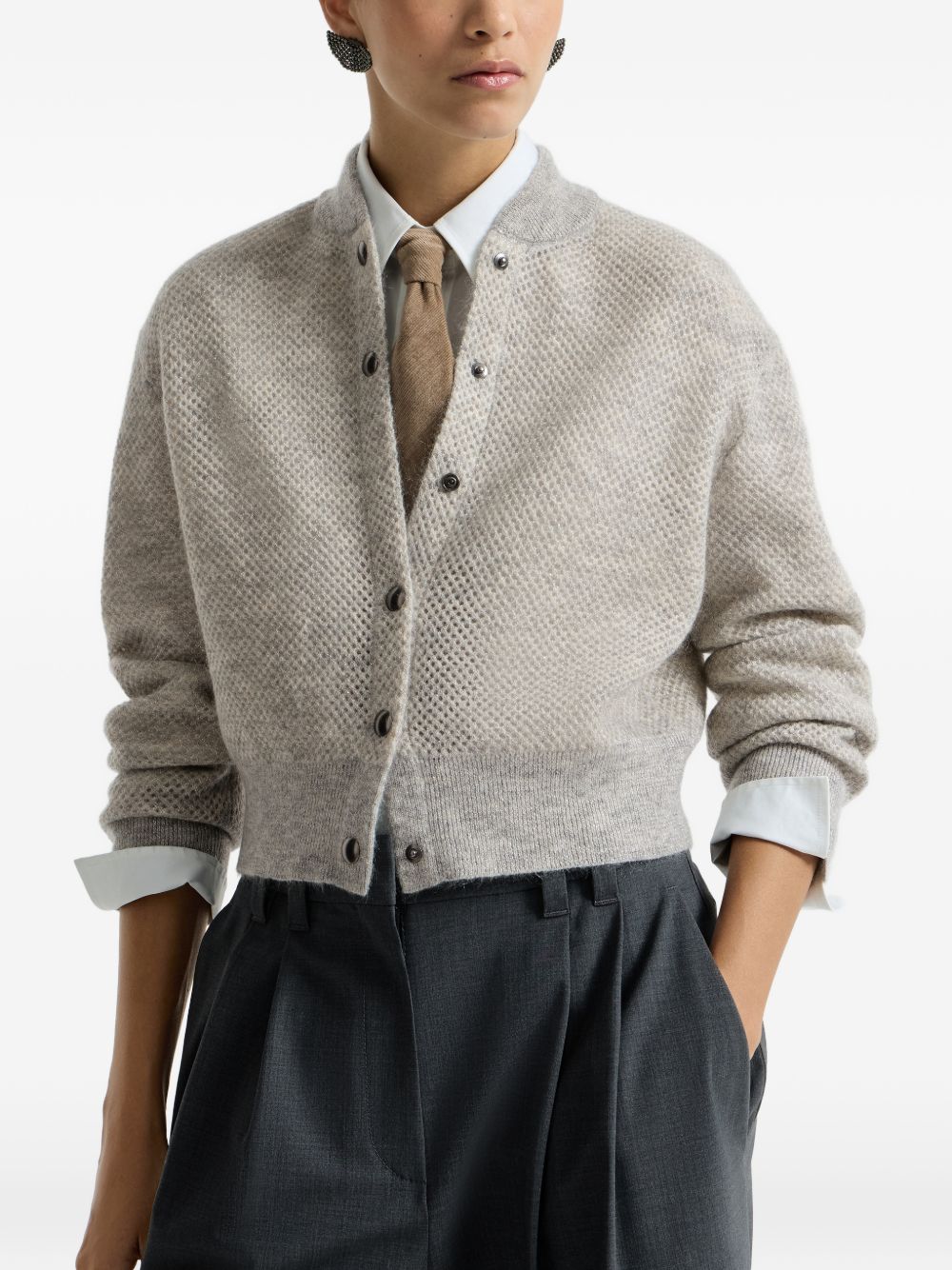 BRUNELLO CUCINELLI Cardigan in misto lana con bottoni argentati 