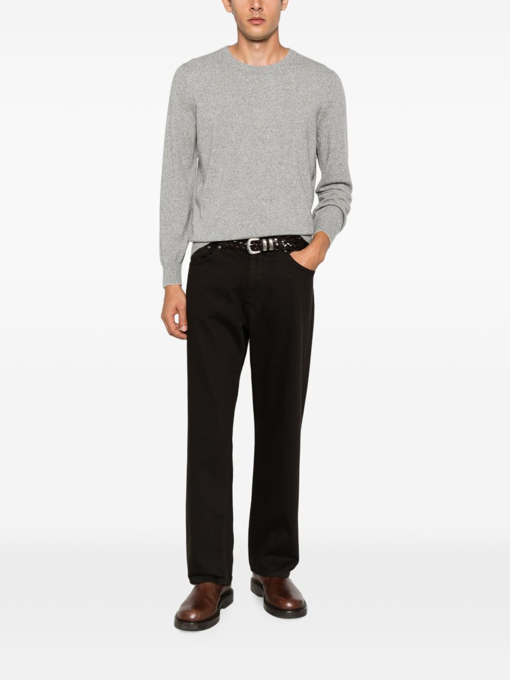 BRUNELLO CUCINELLI Maglia girocollo leggera in lana e cashmere grigia 
