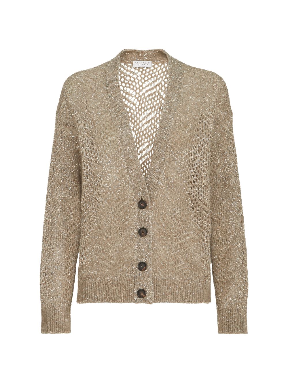 BRUNELLO CUCINELLI Cardigan a maglia larga con strass marrone 
