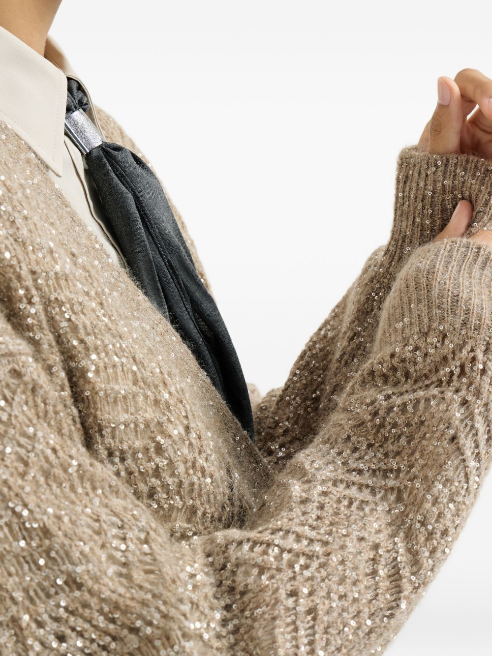 BRUNELLO CUCINELLI Cardigan a maglia larga con strass marrone 
