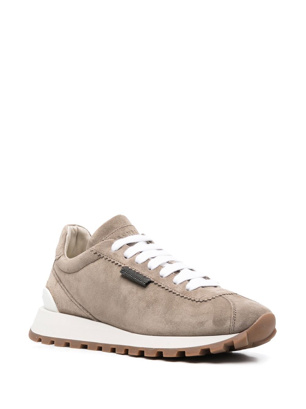 BRUNELLO CUCINELLI Sneakers in pelle color tortora con suola grip 