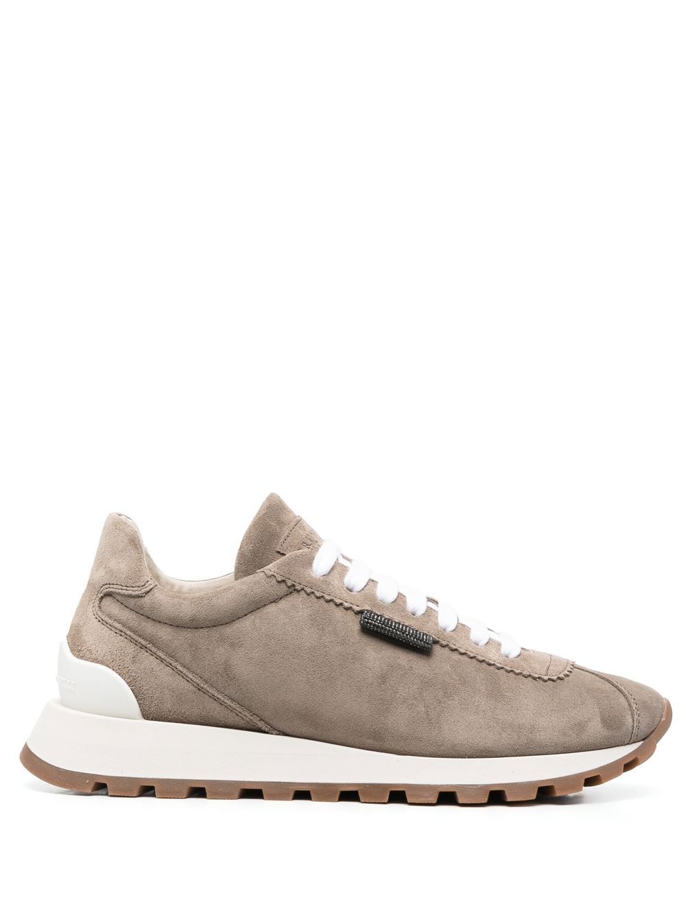 BRUNELLO CUCINELLI Sneakers in pelle color tortora con suola grip 