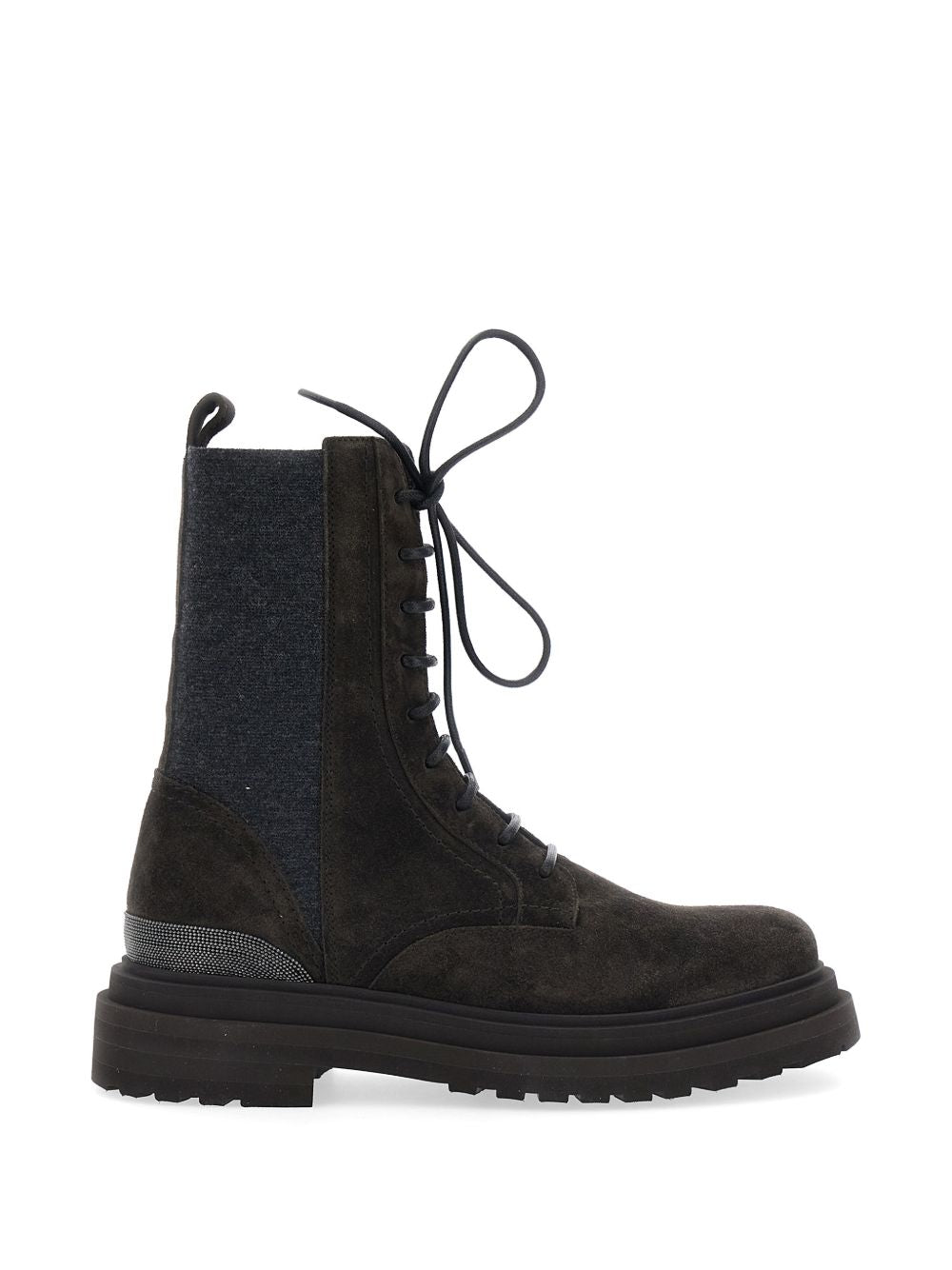 BRUNELLO CUCINELLI Stivaletti stringati marroni in suede con suola antiscivolo 