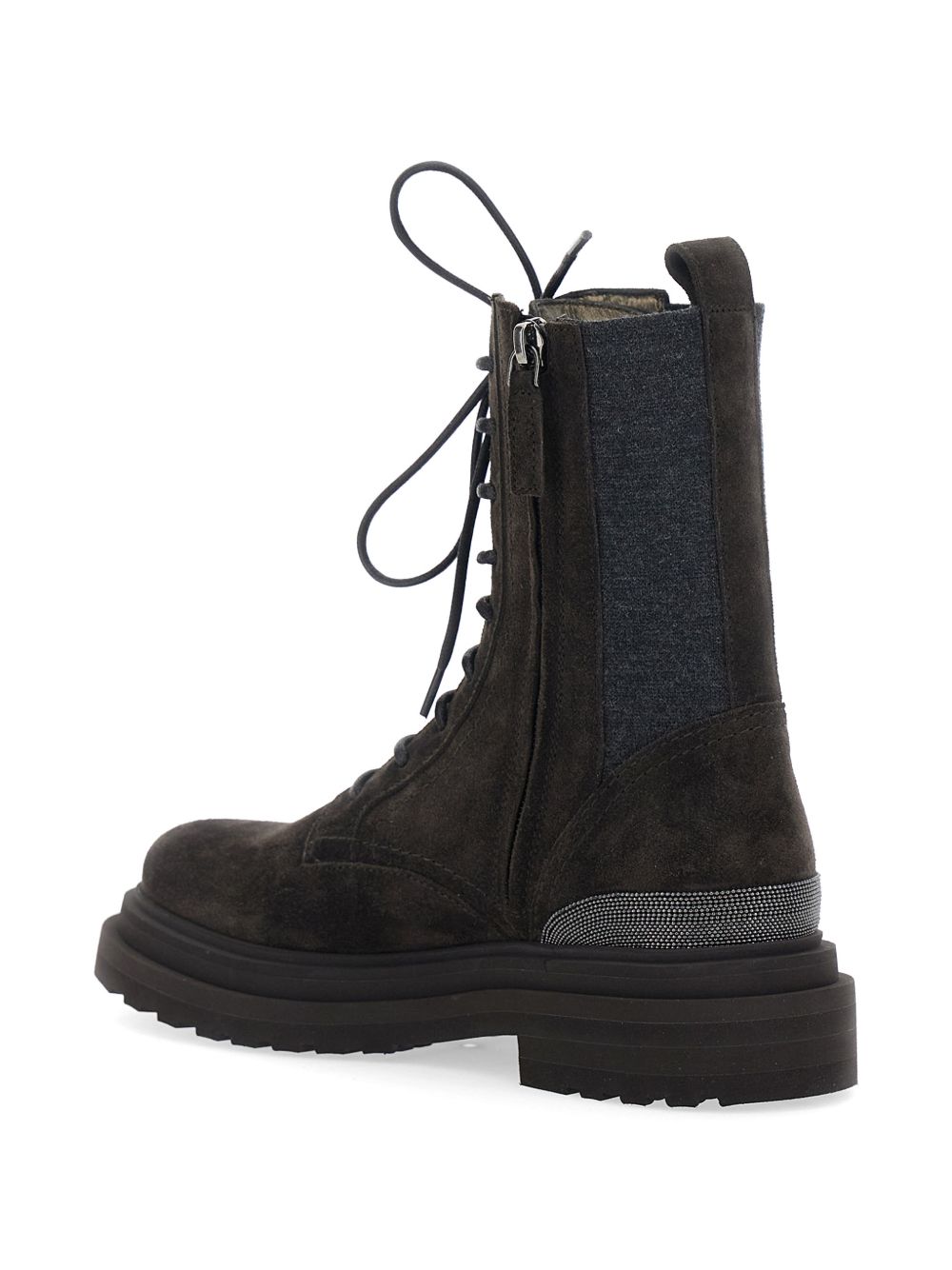BRUNELLO CUCINELLI Stivaletti stringati marroni in suede con suola antiscivolo 