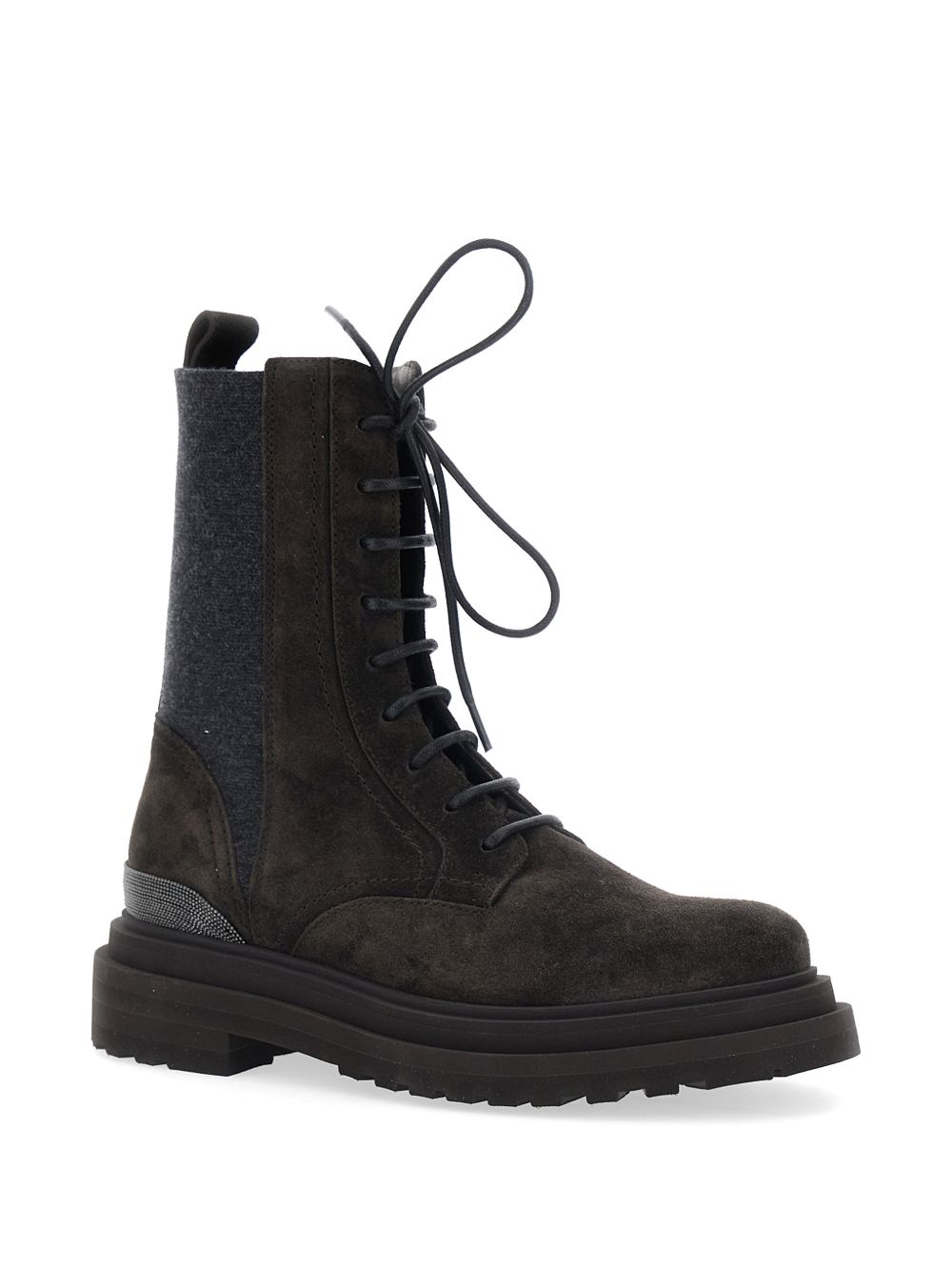BRUNELLO CUCINELLI Stivaletti stringati marroni in suede con suola antiscivolo 