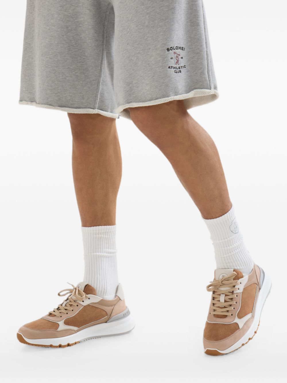 BRUNELLO CUCINELLI Sneakers in pelle con dettagli in suede marroni e beige 