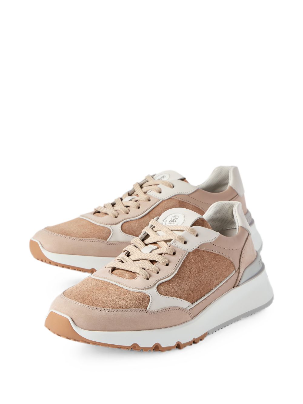 BRUNELLO CUCINELLI Sneakers in pelle con dettagli in suede marroni e beige 