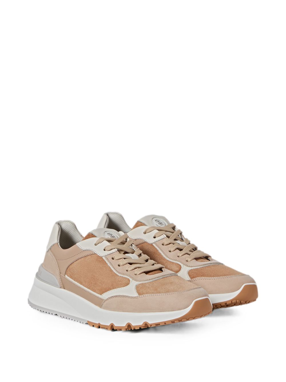 BRUNELLO CUCINELLI Sneakers in pelle con dettagli in suede marroni e beige 