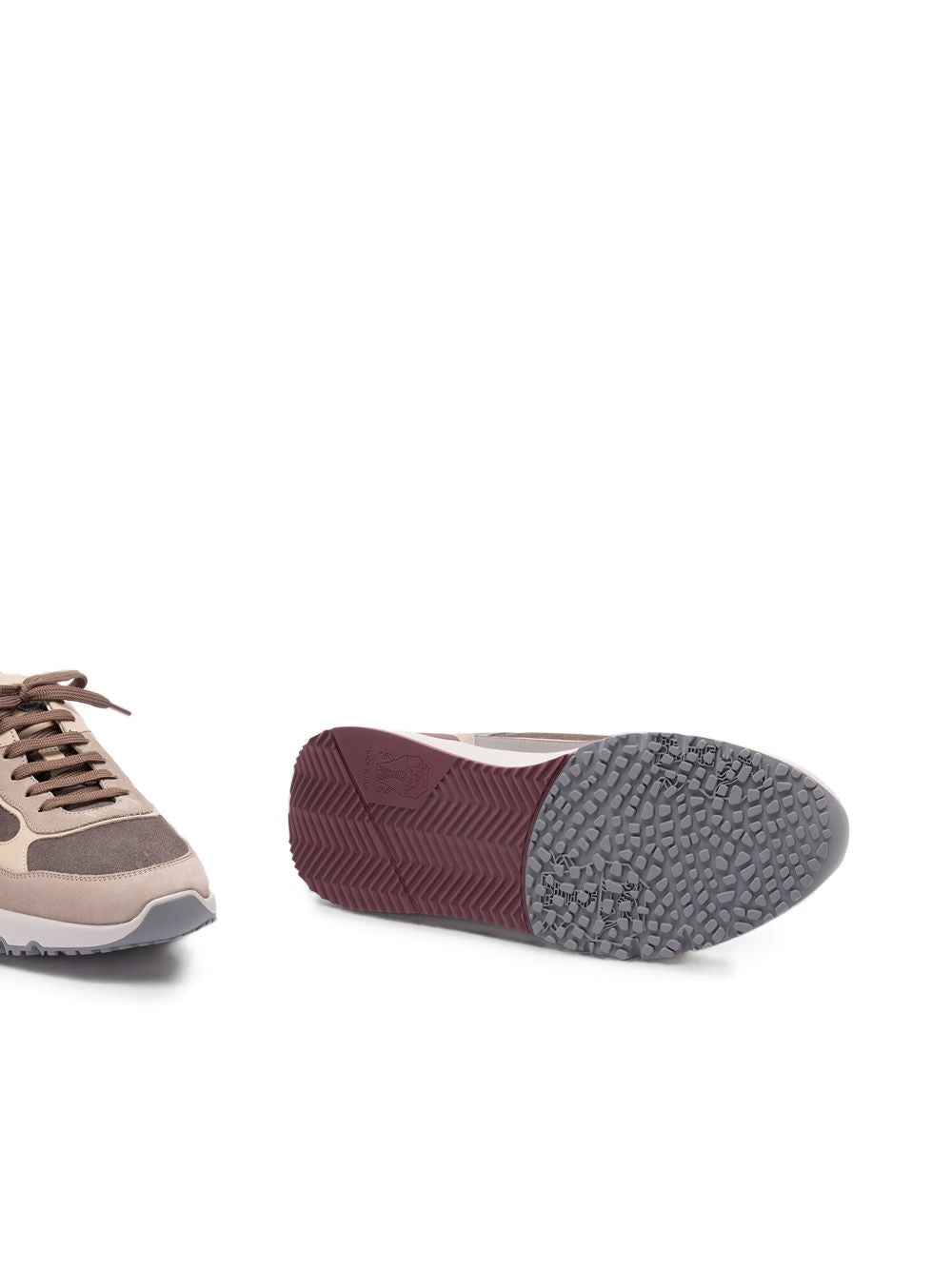 BRUNELLO CUCINELLI Sneakers in pelle con dettagli in suede grigio tortora 