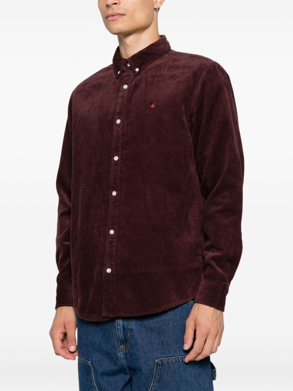 CARHARTT WIP Camicia in velluto a coste bordeaux con logo 
