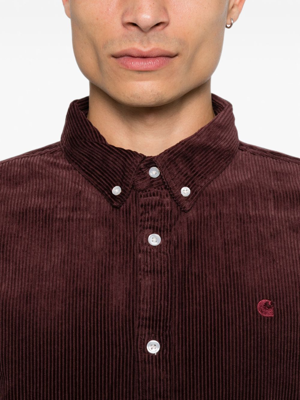CARHARTT WIP Camicia in velluto a coste bordeaux con logo 