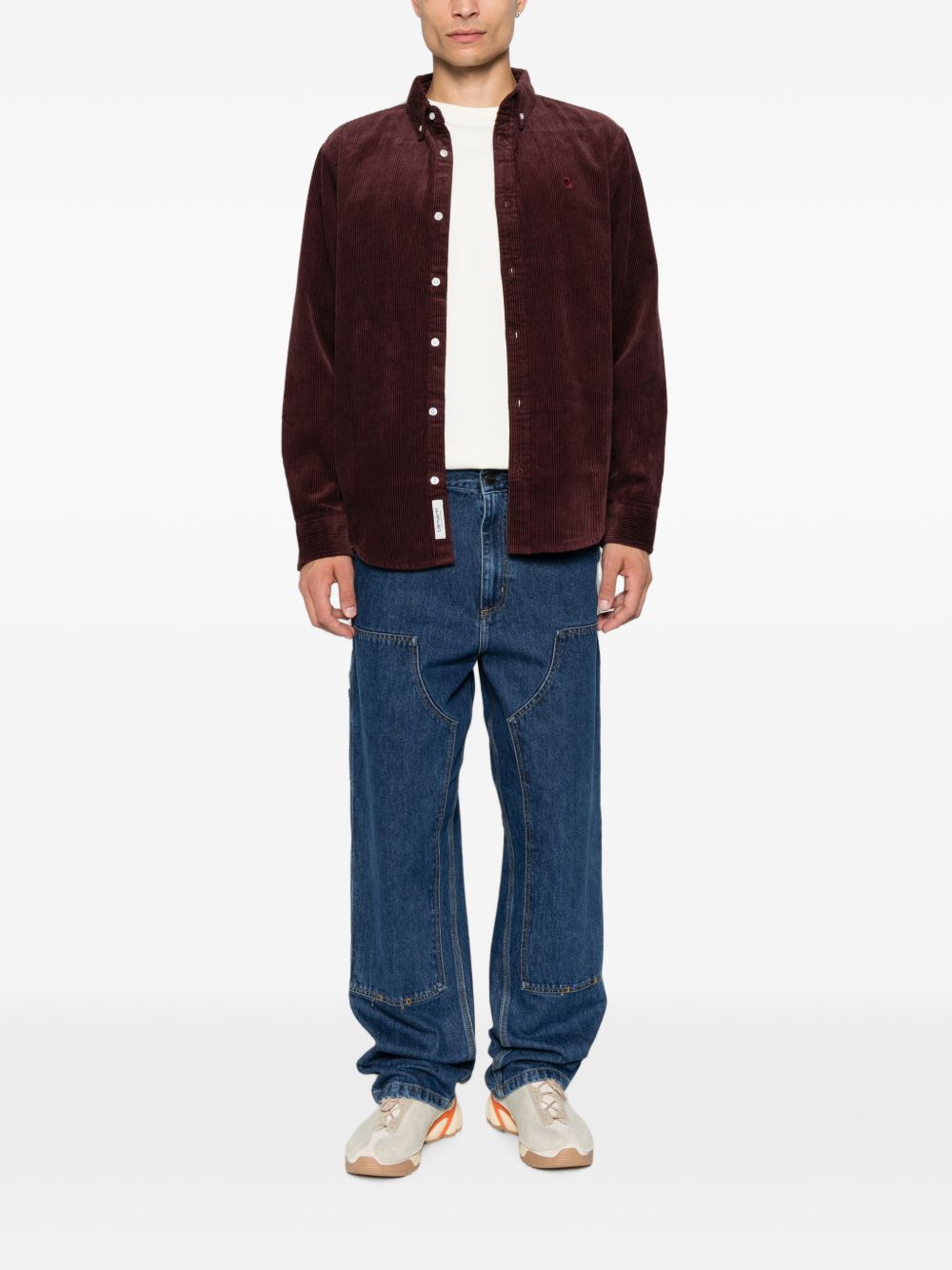CARHARTT WIP Camicia in velluto a coste bordeaux con logo 