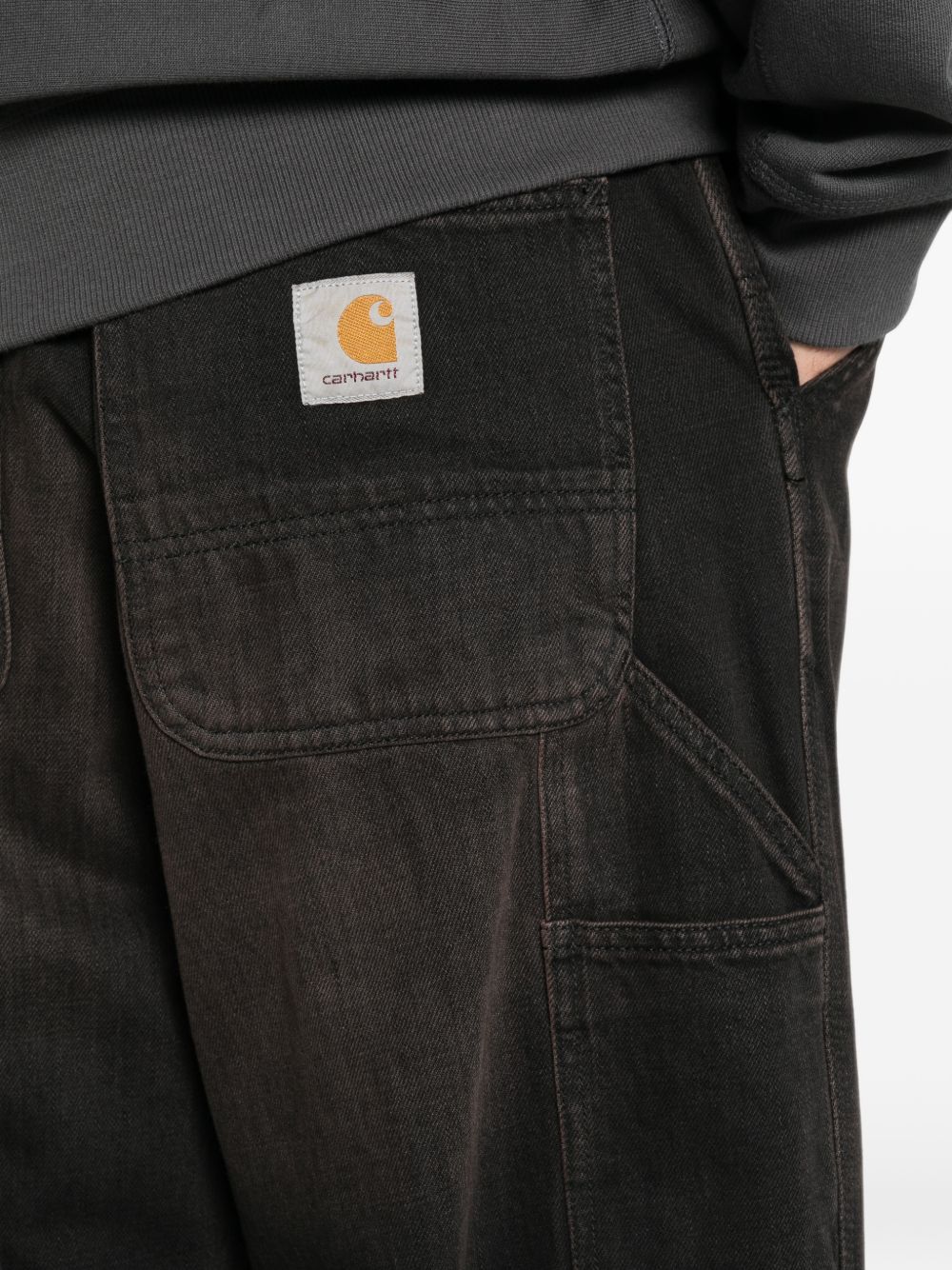 CARHARTT WIP Pantaloni Uomo Single Knee in Denim Nero Used Wash 