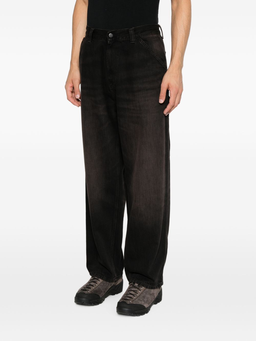 CARHARTT WIP Pantaloni Uomo Single Knee in Denim Nero Used Wash 