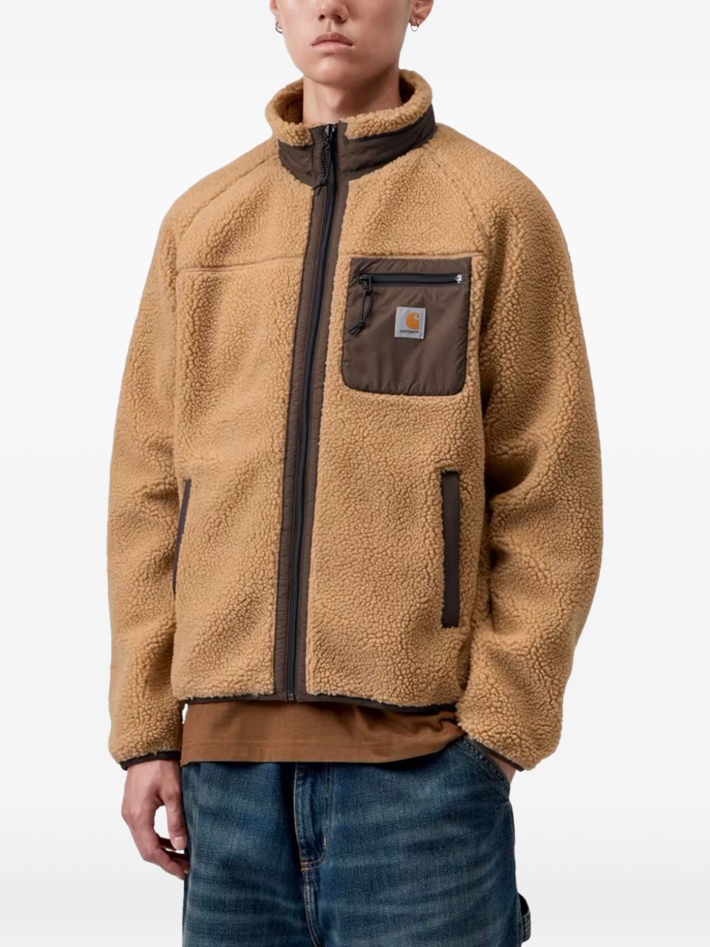 CARHARTT WIP Giacca in fur color cammello a collo alto con tasche 