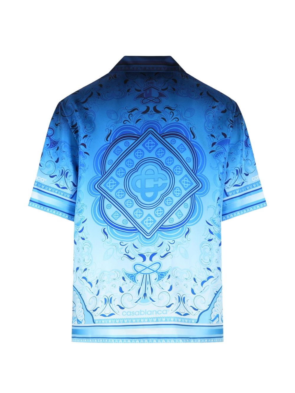CASABLANCA Camicia Egyptian Rug in seta azzurra con stampa egiziana 