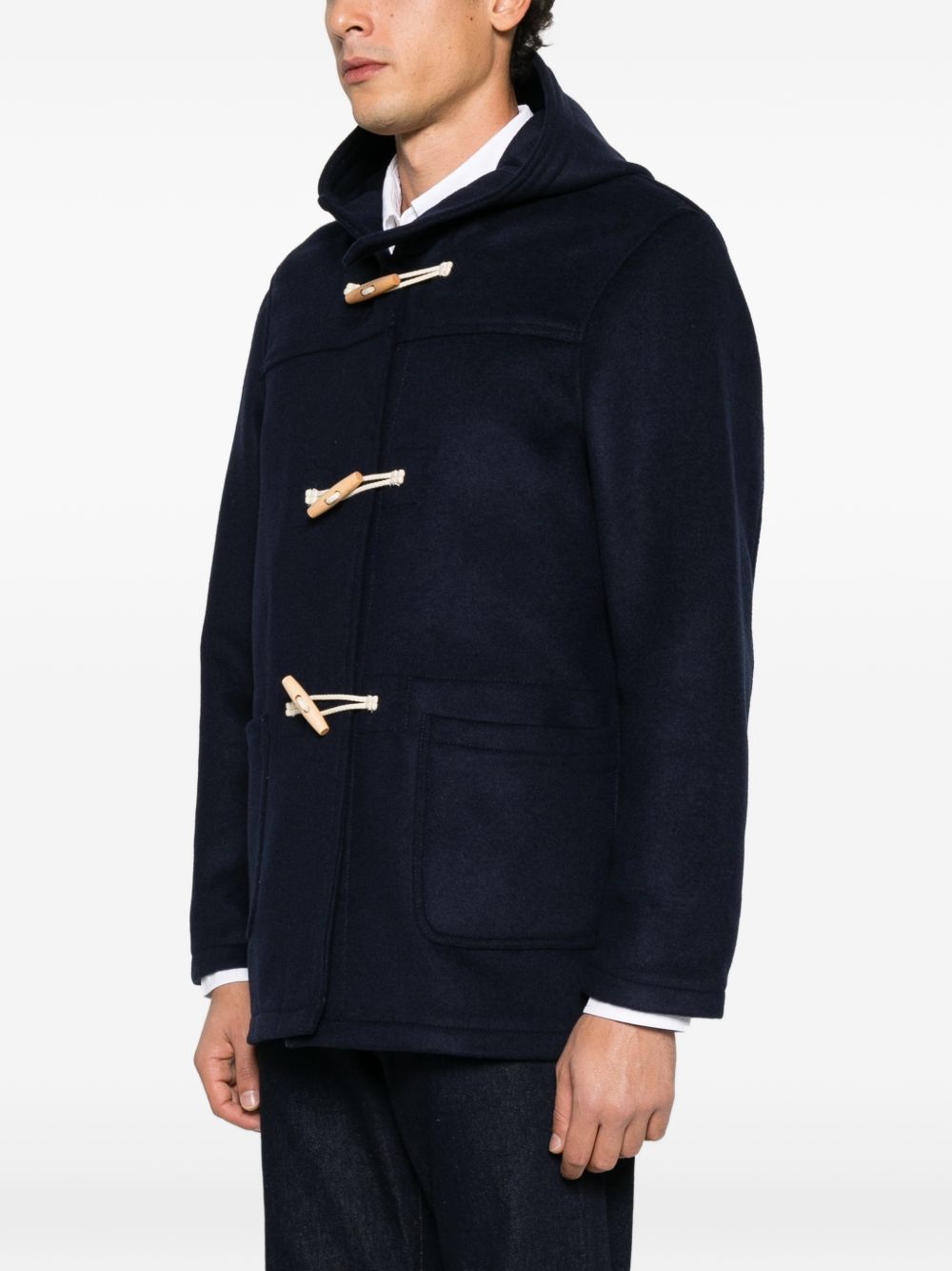 CHESAPEAKES Cappotto corto Montgomery blu in lana con cappuccio 