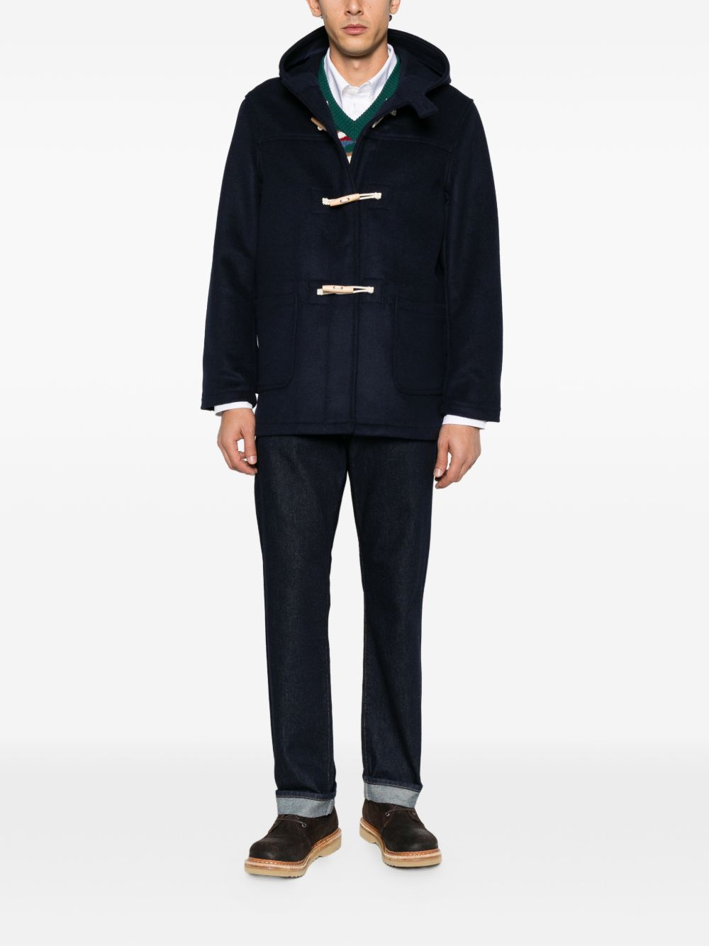 CHESAPEAKES Cappotto corto Montgomery blu in lana con cappuccio 