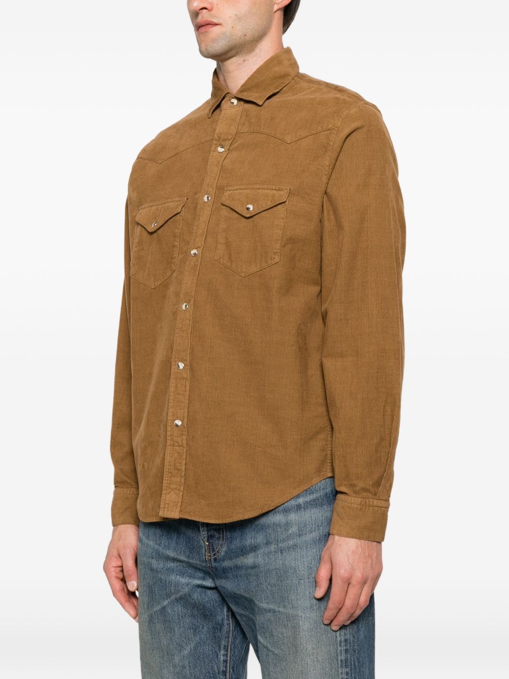 CHESAPEAKES Camicia in cotone color cannella con bottoni e tasche sul petto 
