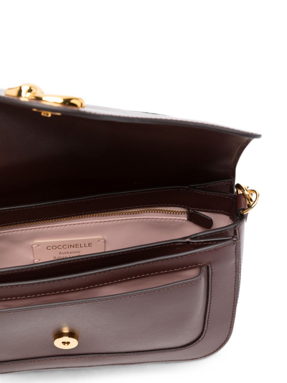 COCCINELLE Borsa Tote Bag bordeaux con tracolla regolabile e logo dorato 