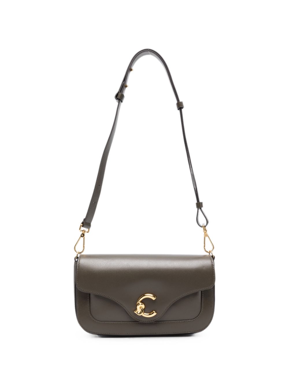 COCCINELLE Borsa Tote Bag marrone scuro con tracolla regolabile e logo dorato 