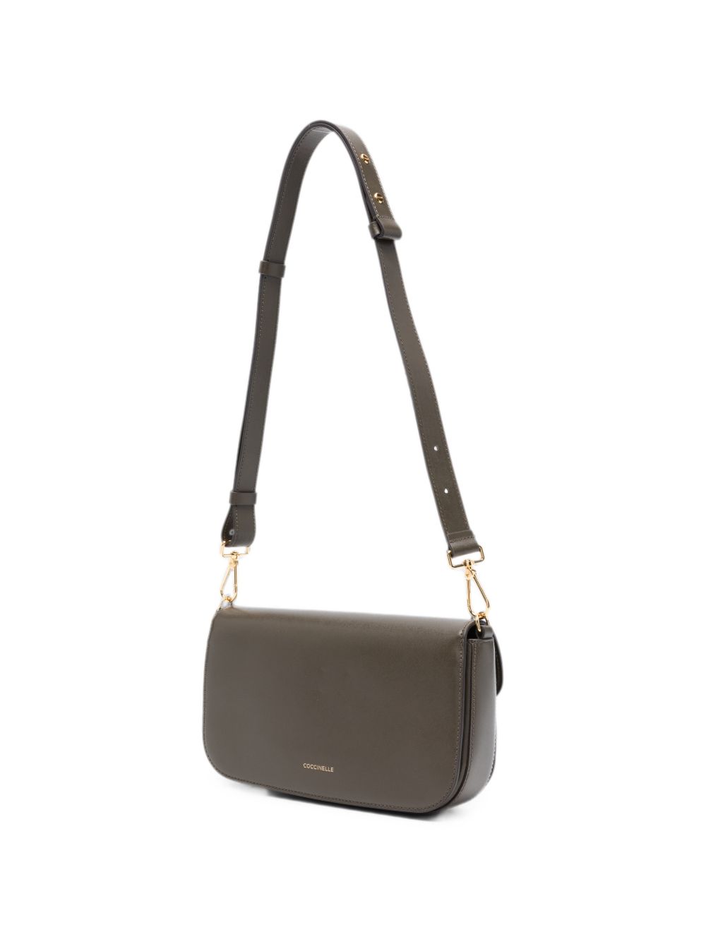 COCCINELLE Borsa Tote Bag marrone scuro con tracolla regolabile e logo dorato 