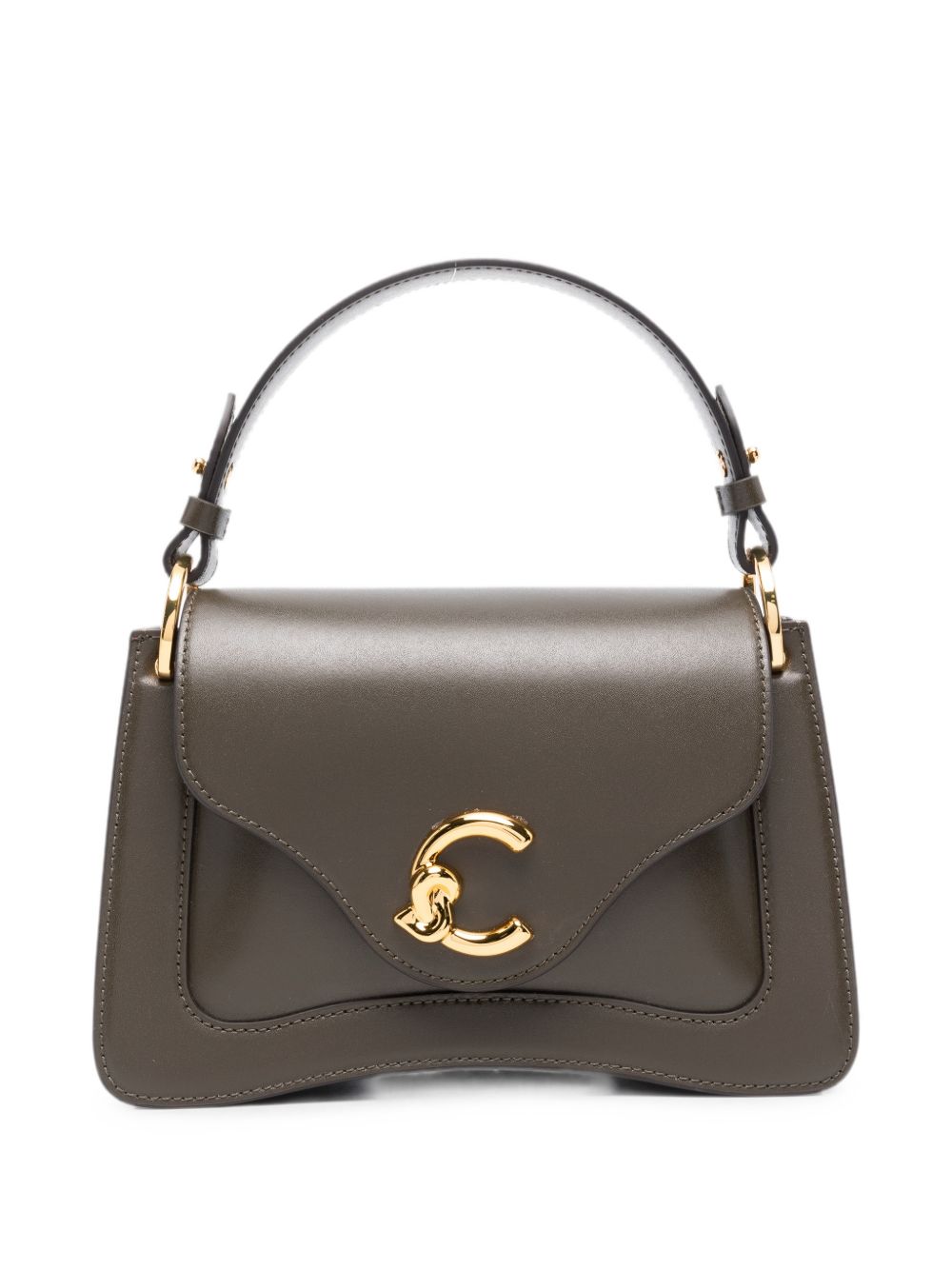 COCCINELLE Borsa a mano color fango con logo a palla dorato 