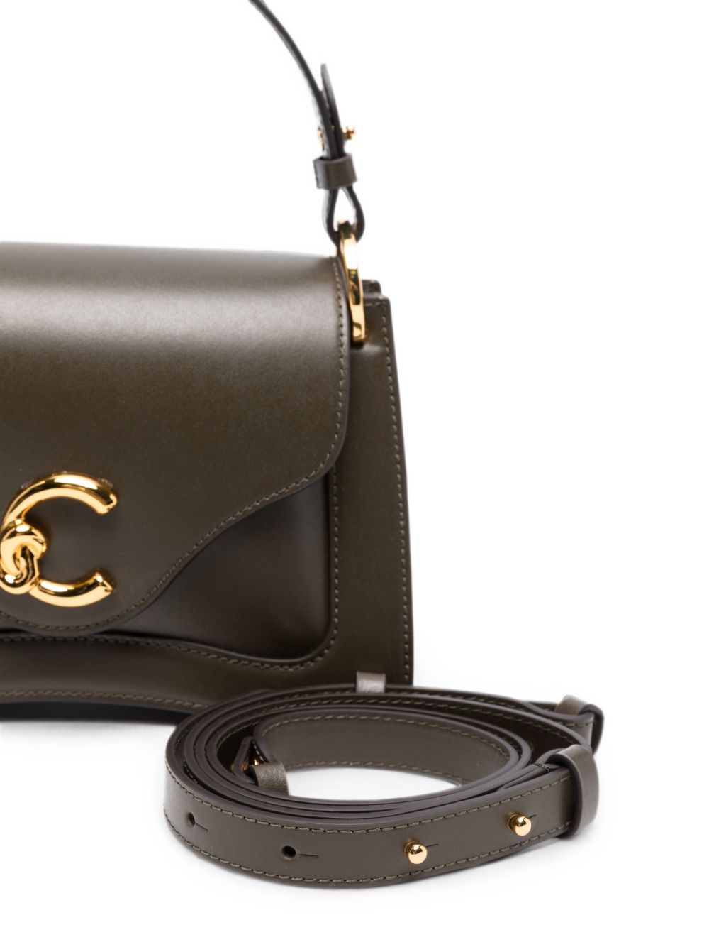 COCCINELLE Borsa a mano color fango con logo a palla dorato 