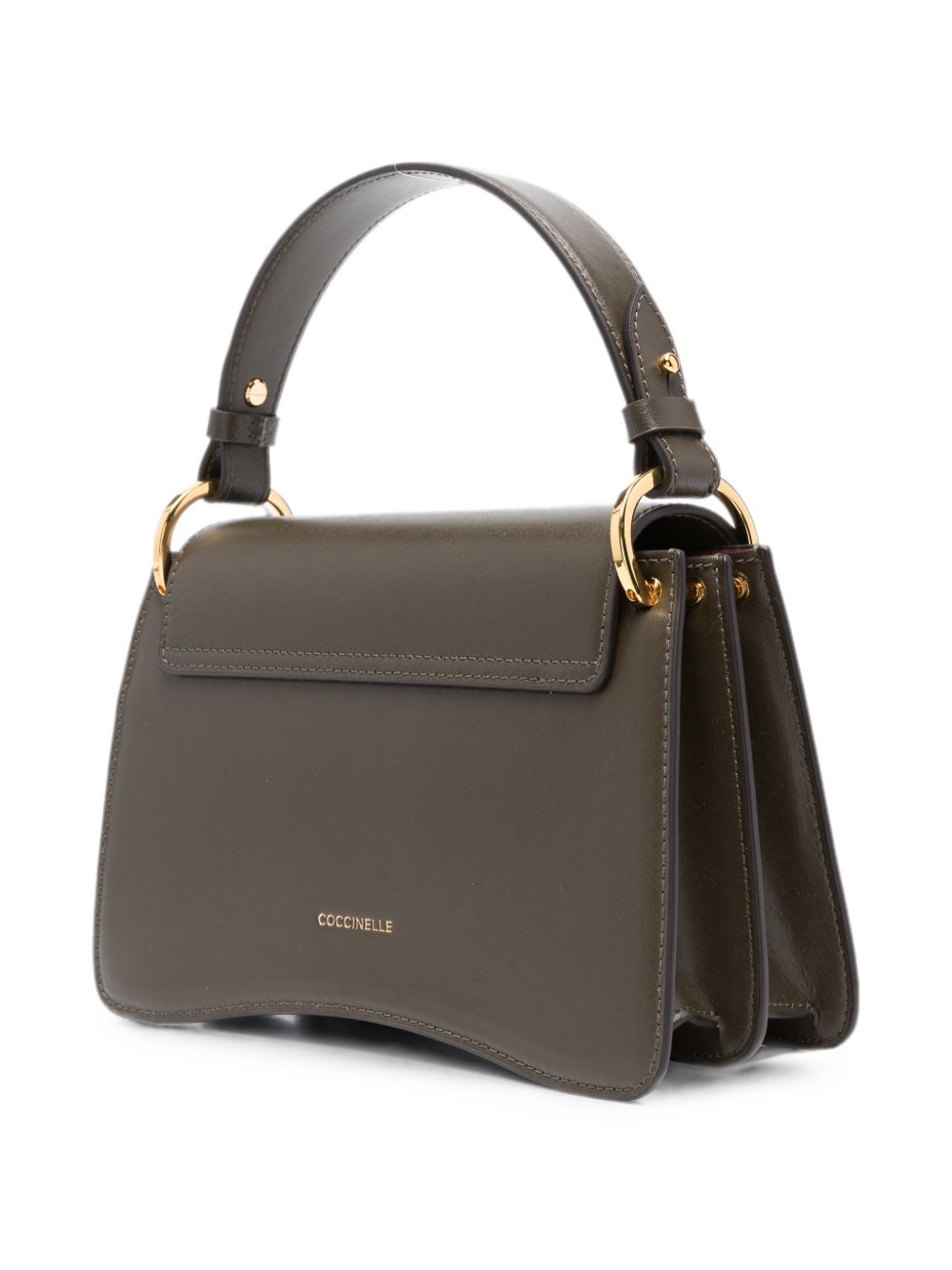COCCINELLE Borsa a mano color fango con logo a palla dorato 